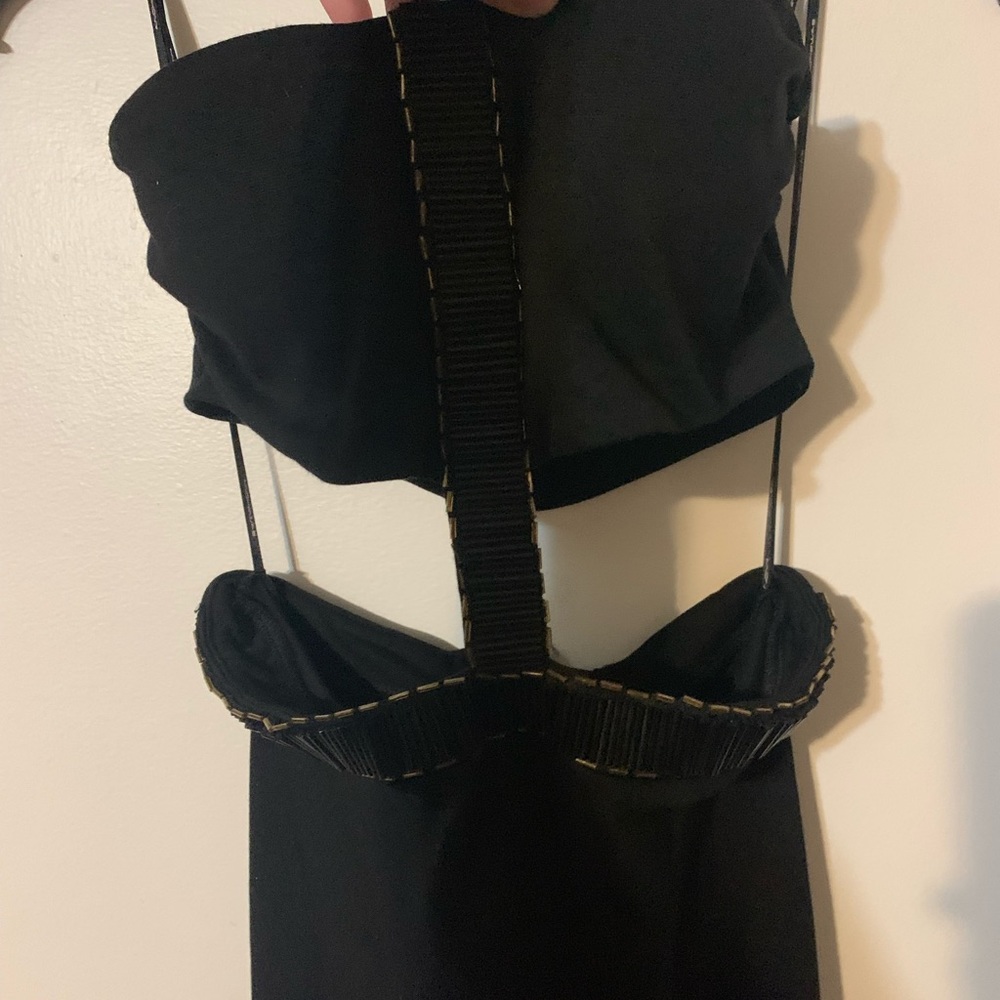 ⭐️Black Cut Out Beaded Strapless Maxi Dress Mermaid Mesh S NWT - Picture 2 of 8